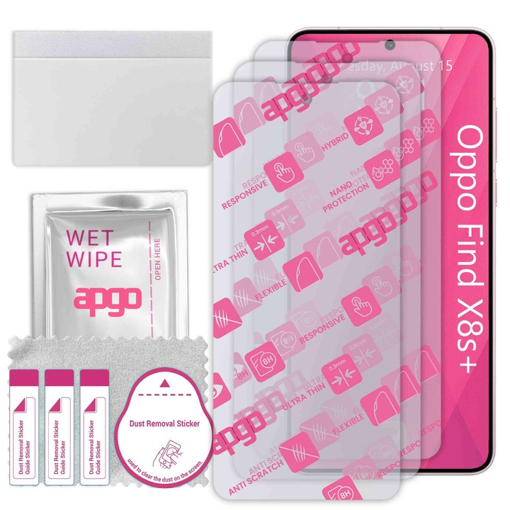 3x apgo Ultra-Clear Hybrid sticla protectoare compatibila cu Oppo Find X8s+Plus, sticla nano flexibila, inlocuire excelenta pentru sticla temperata, rezistenta la zgarieturi