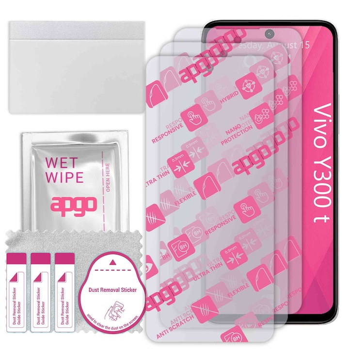 3x apgo Ultra-Clear Hybrid sticla protectoare compatibila cu Vivo Y300t, sticla nano flexibila, inlocuire excelenta pentru sticla temperata, rezistenta la zgarieturi