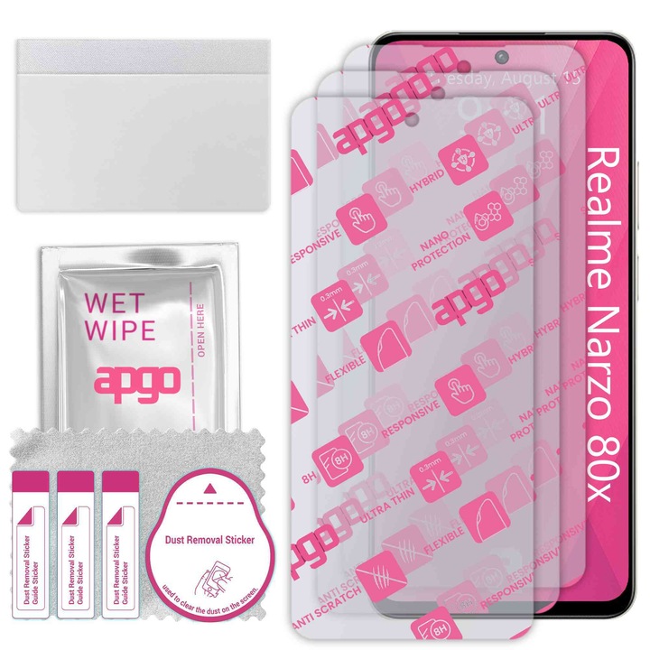 3x apgo Ultra-Clear Hybrid sticla protectoare compatibila cu Realme Narzo 80x, sticla nano flexibila, inlocuire excelenta pentru sticla temperata, rezistenta la zgarieturi