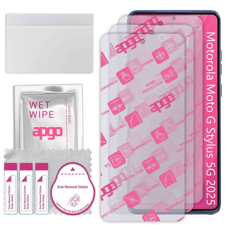 3x apgo Ultra-Clear Hybrid sticla protectoare compatibila cu Motorola Moto G Stylus 5G 2025, sticla nano flexibila, inlocuire excelenta pentru sticla temperata, rezistenta la zgarieturi