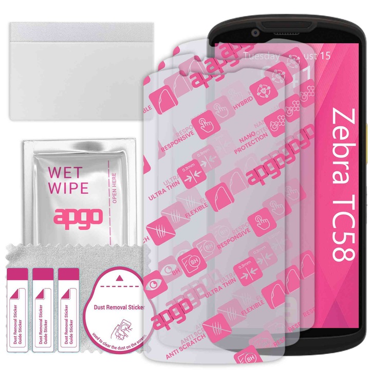 3x apgo Ultra-Clear Hybrid sticla protectoare compatibila cu Zebra TC58, sticla nano flexibila, inlocuire excelenta pentru sticla temperata, rezistenta la zgarieturi