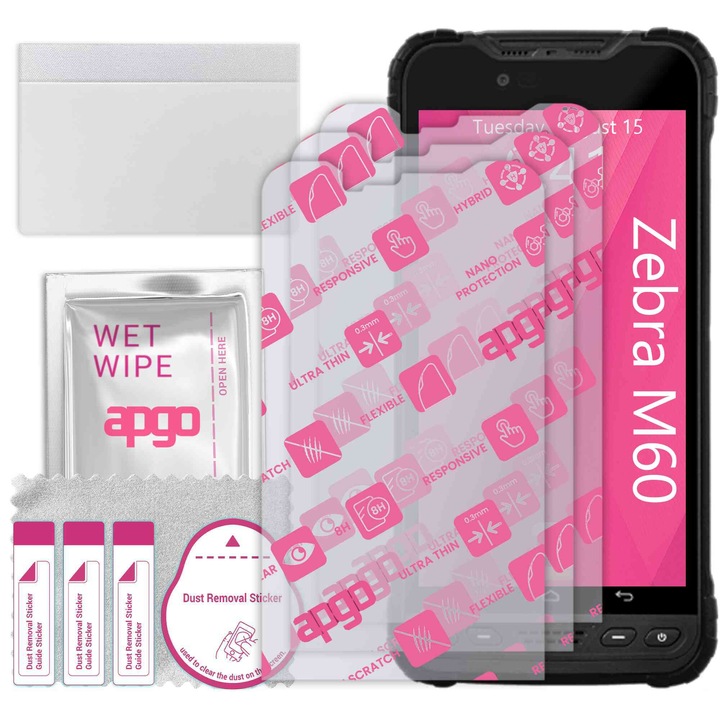 3x apgo Ultra-Clear Hybrid sticla protectoare compatibila cu Zebra M60, sticla nano flexibila, inlocuire excelenta pentru sticla temperata, rezistenta la zgarieturi