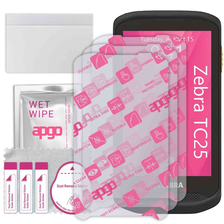 3x apgo Ultra-Clear Hybrid sticla protectoare compatibila cu Zebra TC25, sticla nano flexibila, inlocuire excelenta pentru sticla temperata, rezistenta la zgarieturi