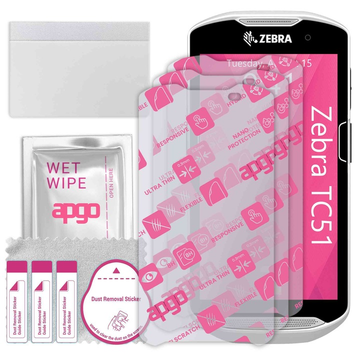 3x apgo Ultra-Clear Hybrid sticla protectoare compatibila cu Zebra TC51, sticla nano flexibila, inlocuire excelenta pentru sticla temperata, rezistenta la zgarieturi