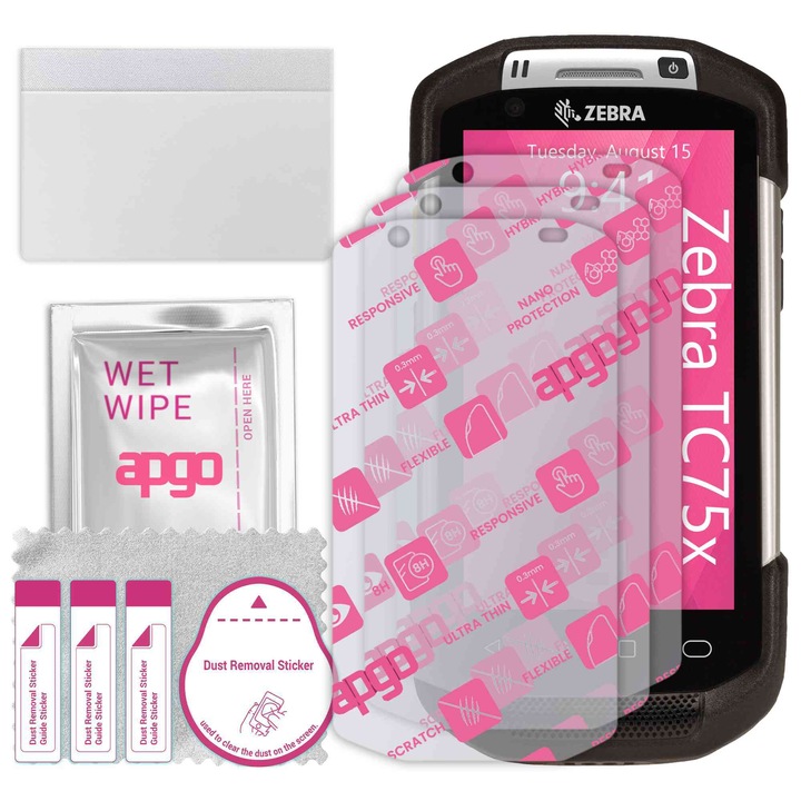 3x apgo Ultra-Clear Hybrid sticla protectoare compatibila cu Zebra TC75x, sticla nano flexibila, inlocuire excelenta pentru sticla temperata, rezistenta la zgarieturi