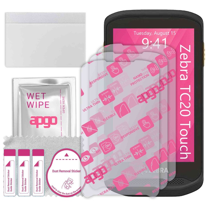 3x apgo Ultra-Clear Hybrid sticla protectoare compatibila cu Zebra TC20 Touch, sticla nano flexibila, inlocuire excelenta pentru sticla temperata, rezistenta la zgarieturi