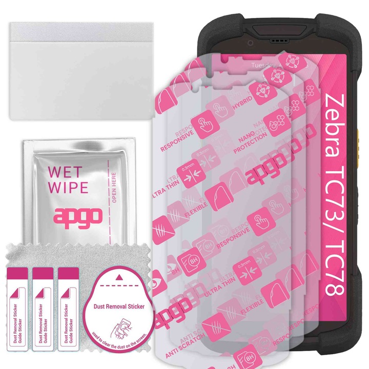 3x apgo Ultra-Clear Hybrid sticla protectoare compatibila cu Zebra TC73 TC78, sticla nano flexibila, inlocuire excelenta pentru sticla temperata, rezistenta la zgarieturi