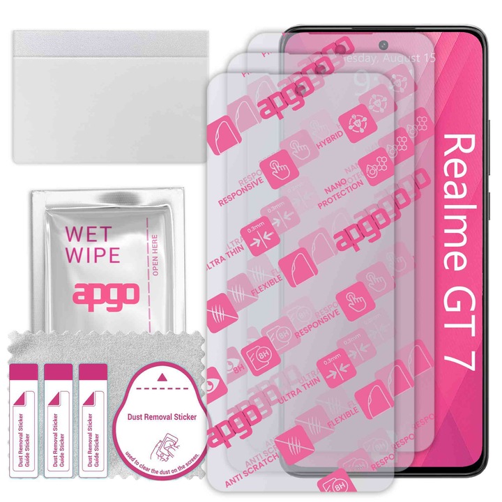 3x apgo Ultra-Clear Hybrid sticla protectoare compatibila cu Realme GT 7, sticla nano flexibila, inlocuire excelenta pentru sticla temperata, rezistenta la zgarieturi