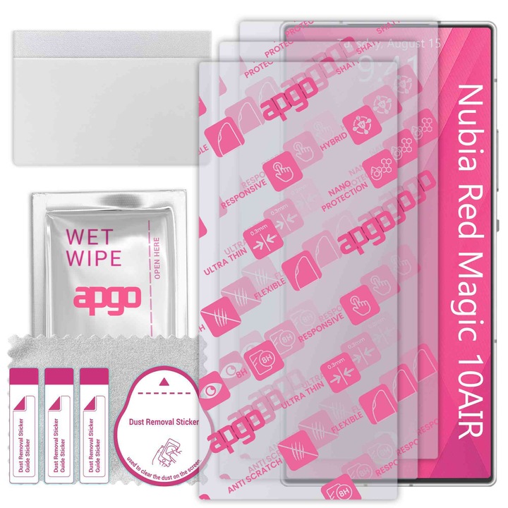 3x apgo Ultra-Clear Hybrid sticla protectoare compatibila cu ZTE Nubia Red Magic 10AIR, sticla nano flexibila, inlocuire excelenta pentru sticla temperata, rezistenta la zgarieturi