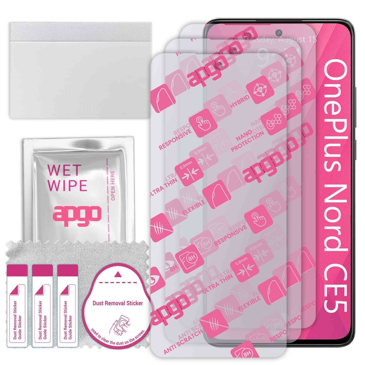3x apgo Ultra-Clear Hybrid sticla protectoare compatibila cu OnePlus Nord CE5, sticla nano flexibila, inlocuire excelenta pentru sticla temperata, rezistenta la zgarieturi