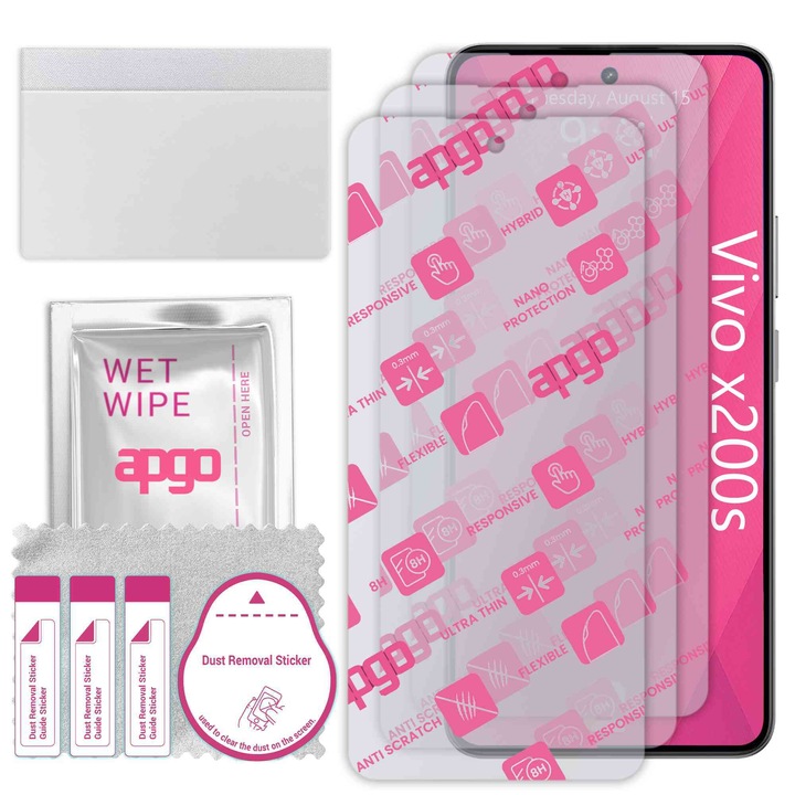 3x apgo Ultra-Clear Hybrid sticla protectoare compatibila cu Vivo x200s, sticla nano flexibila, inlocuire excelenta pentru sticla temperata, rezistenta la zgarieturi