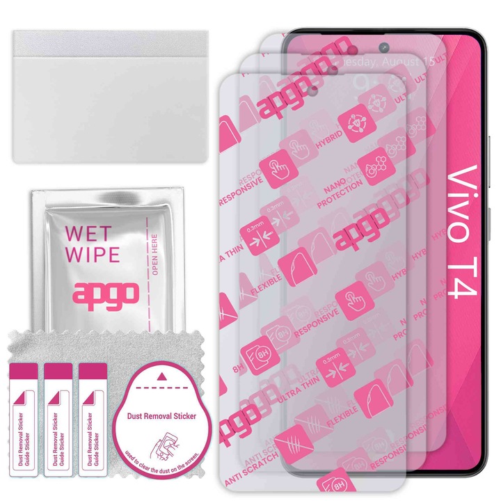 3x apgo Ultra-Clear Hybrid sticla protectoare compatibila cu Vivo T4, sticla nano flexibila, inlocuire excelenta pentru sticla temperata, rezistenta la zgarieturi