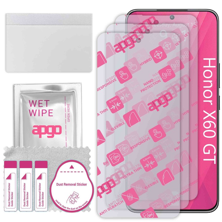3x apgo Ultra-Clear Hybrid sticla protectoare compatibila cu Honor X60 GT, sticla nano flexibila, inlocuire excelenta pentru sticla temperata, rezistenta la zgarieturi