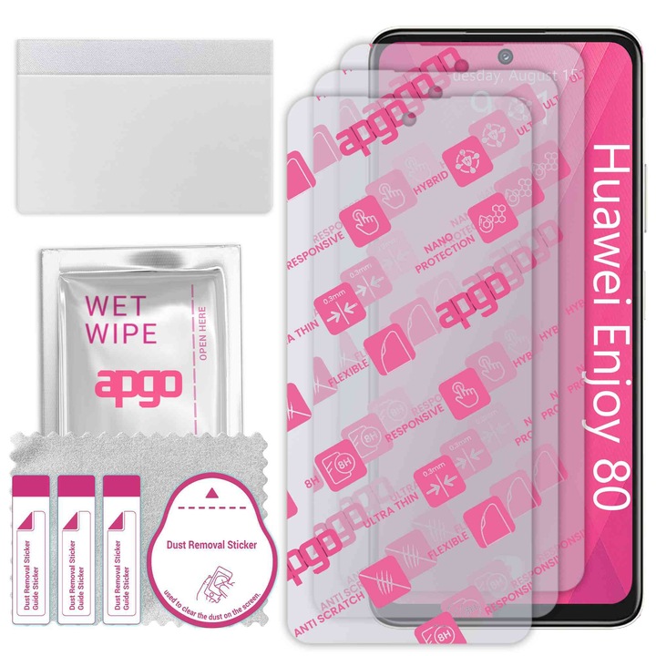 3x apgo Ultra-Clear Hybrid sticla protectoare compatibila cu Huawei Enjoy 80, sticla nano flexibila, inlocuire excelenta pentru sticla temperata, rezistenta la zgarieturi
