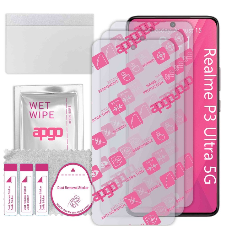 3x apgo Ultra-Clear Hybrid sticla protectoare compatibila cu Realme P3 Ultra 5G, sticla nano flexibila, inlocuire excelenta pentru sticla temperata, rezistenta la zgarieturi