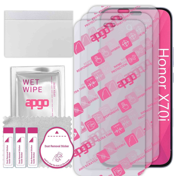 3x apgo Ultra-Clear Hybrid sticla protectoare compatibila cu Honor X70i, sticla nano flexibila, inlocuire excelenta pentru sticla temperata, rezistenta la zgarieturi