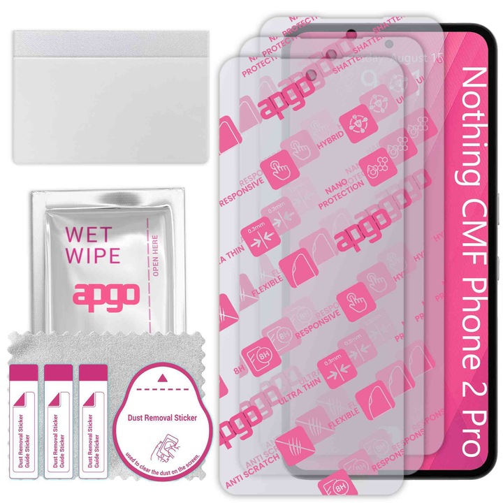 3x apgo Ultra-Clear Hybrid sticla protectoare compatibila cu Nothing CMF Phone 2 Pro, sticla nano flexibila, inlocuire excelenta pentru sticla temperata, rezistenta la zgarieturi