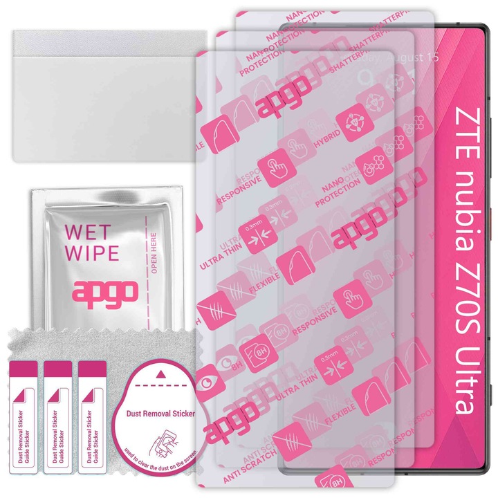 3x apgo Ultra-Clear Hybrid sticla protectoare compatibila cu ZTE nubia Z70S Ultra, sticla nano flexibila, inlocuire excelenta pentru sticla temperata, rezistenta la zgarieturi