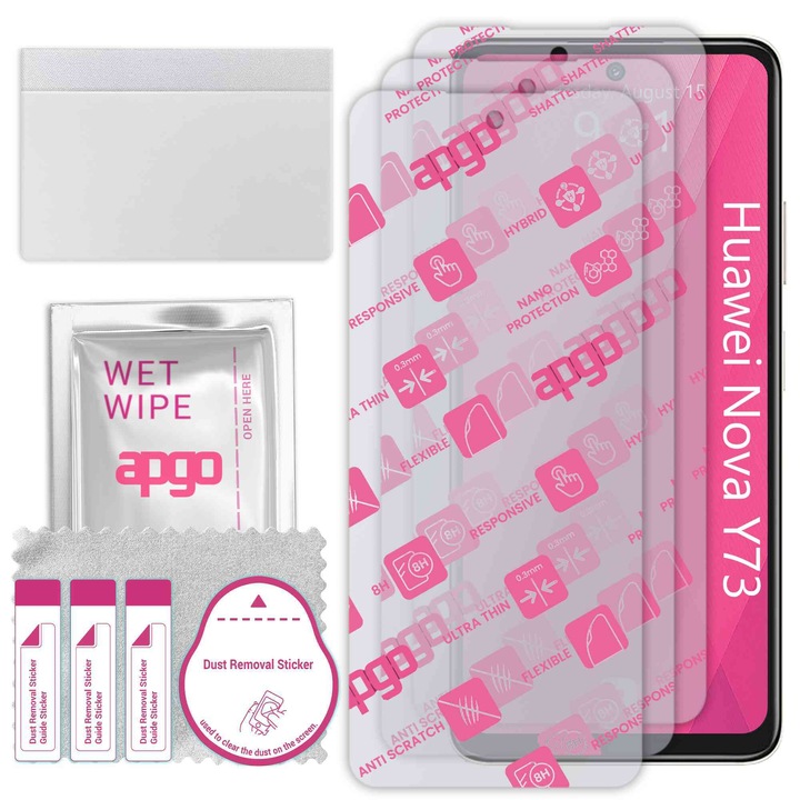 3x apgo Ultra-Clear Hybrid sticla protectoare compatibila cu Huawei Nova Y73, sticla nano flexibila, inlocuire excelenta pentru sticla temperata, rezistenta la zgarieturi