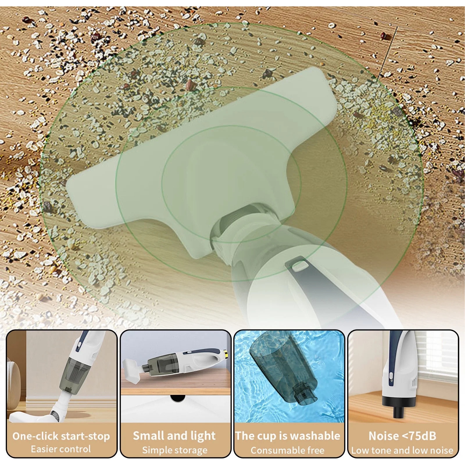 Aspirator de mana fara fir, multifunctional, 60W, 3.7V, 30min autonomie, alb, 105cm
