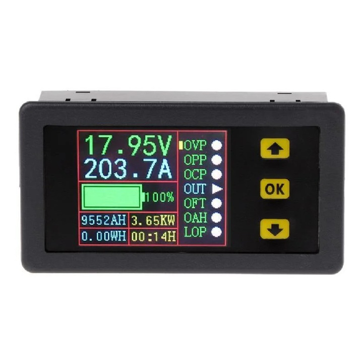 Цифров мултицет, 0-90V, 0-20A, 0-9.99KW, 0-999Ah, 1.8-инчов LCD, включен комплект.
