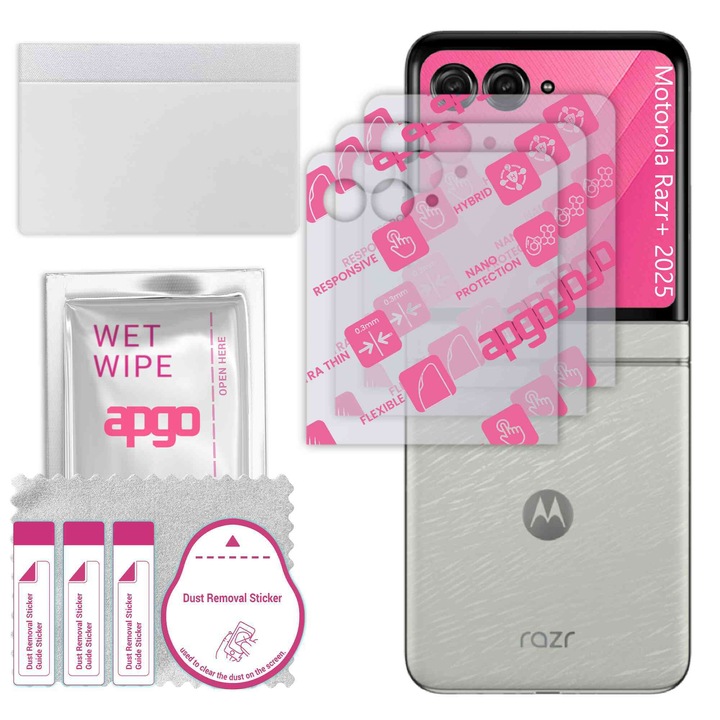3x apgo Ultra-Clear Hybrid sticla protectoare compatibila cu Motorola Razr Plus 2025, sticla nano flexibila, inlocuire excelenta pentru sticla temperata, rezistenta la zgarieturi