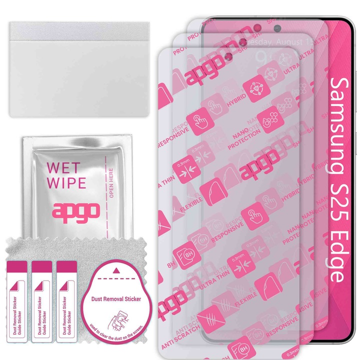 3x apgo Ultra-Clear Hybrid sticla protectoare compatibila cu Samsung S25 Edge, sticla nano flexibila, inlocuire excelenta pentru sticla temperata, rezistenta la zgarieturi