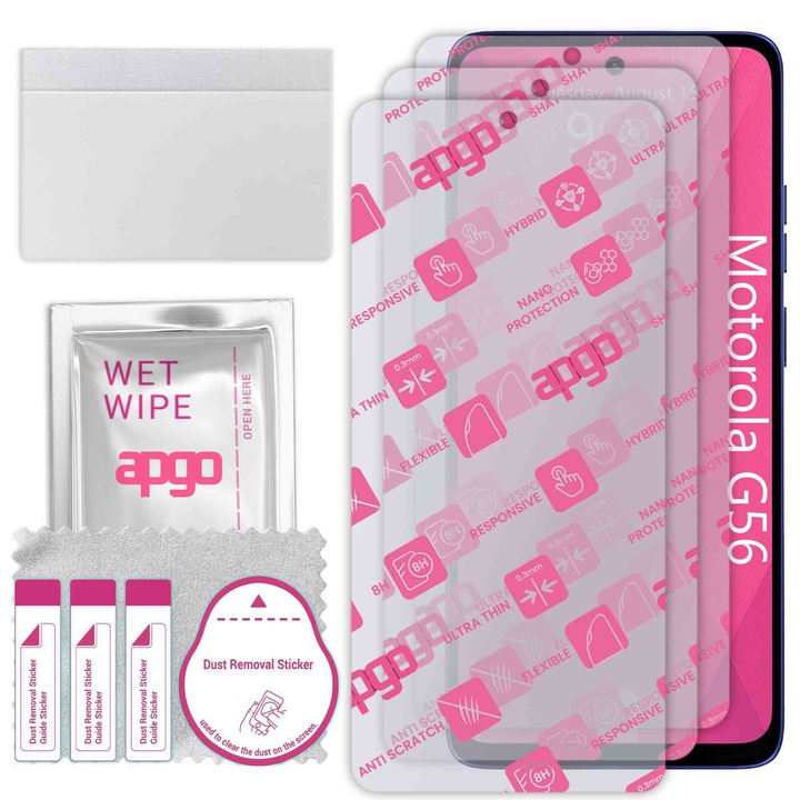 3x apgo Ultra-Clear Hybrid sticla protectoare compatibila cu Motorola G56, sticla nano flexibila, inlocuire excelenta pentru sticla temperata, rezistenta la zgarieturi