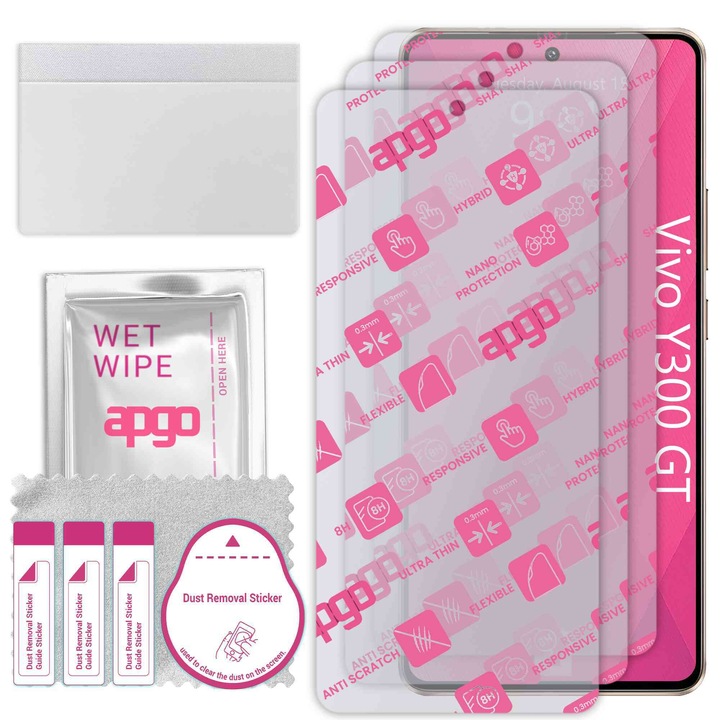 3x apgo Ultra-Clear Hybrid sticla protectoare compatibila cu Vivo Y300 GT, sticla nano flexibila, inlocuire excelenta pentru sticla temperata, rezistenta la zgarieturi