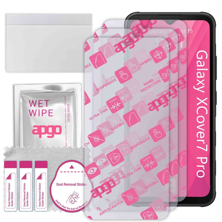 3x apgo Ultra-Clear Hybrid sticla protectoare compatibila cu Samsung Galaxy XCover7 Pro, sticla nano flexibila, inlocuire excelenta pentru sticla temperata, rezistenta la zgarieturi
