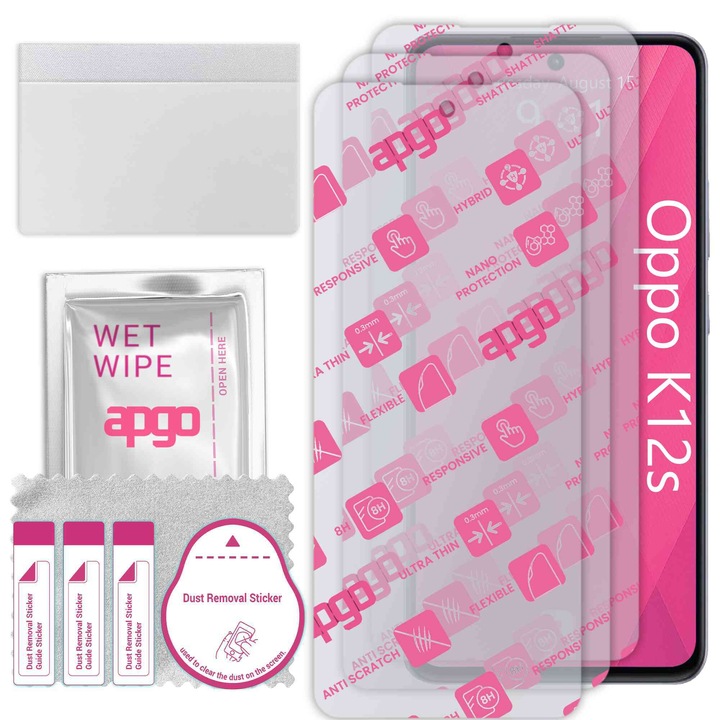 3x apgo Ultra-Clear Hybrid sticla protectoare compatibila cu Oppo K12s, sticla nano flexibila, inlocuire excelenta pentru sticla temperata, rezistenta la zgarieturi