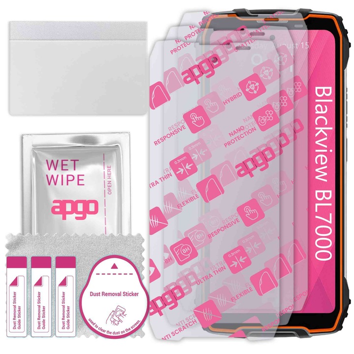 3x apgo Ultra-Clear Hybrid sticla protectoare compatibila cu Blackview BL7000, sticla nano flexibila, inlocuire excelenta pentru sticla temperata, rezistenta la zgarieturi