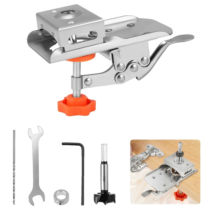 Set sablon de gaurire pentru balamale, aluminiu, ajustabil, argintiu