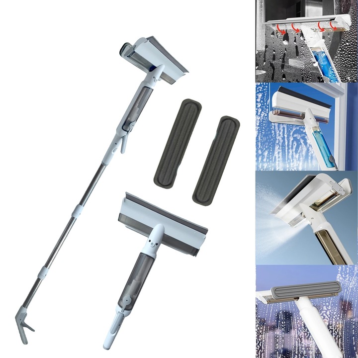 Чистачка за прозорци с телескопична тръба, колектор за отпадъчни води, 149 см, пълен комплект