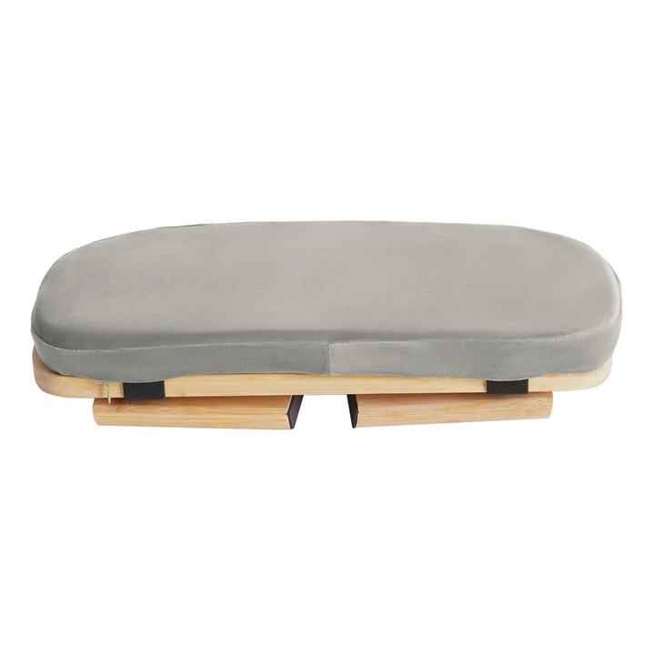 Scaunel pentru meditatie si ingenunchere, scaun pliabil, inclinare ergonomica 5°, bambus cu perna din catifea si spuma, sarcina 180 kg, 44×19×21 cm, verde deschis