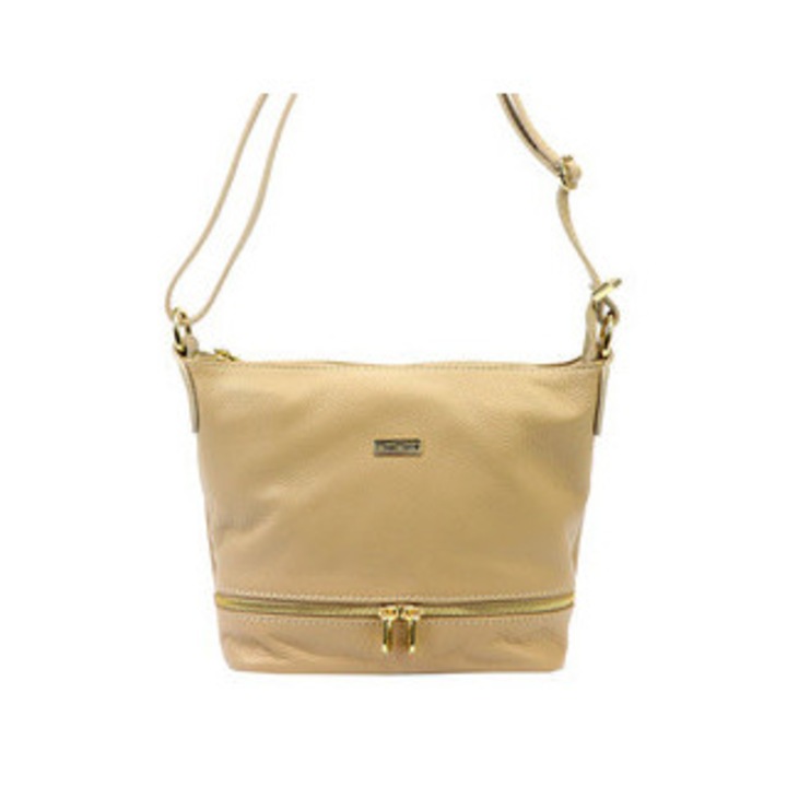 Geanta poseta din piele pentru femei MiaMore, medie, cu 3 buzunare, culoare bej inchis, inchidere cu fermoar