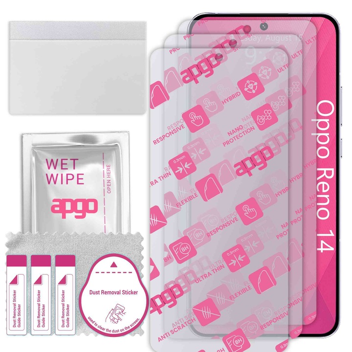 3x apgo Ultra-Clear Hybrid sticla protectoare compatibila cu Oppo Reno 14, sticla nano flexibila, inlocuire excelenta pentru sticla temperata, rezistenta la zgarieturi