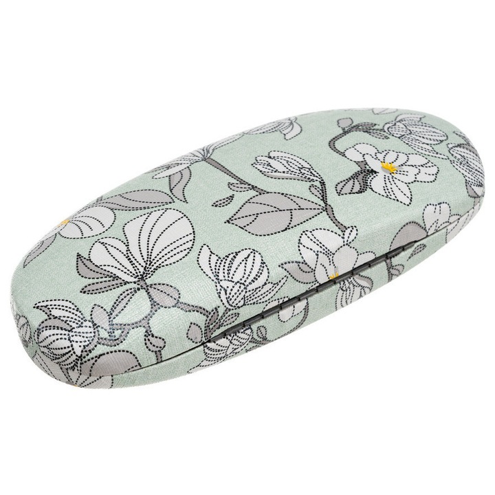 Etui pentru ochelari, 4U Cavaldi, Model floral, 10 x 5 x 3 cm, Verde deschis