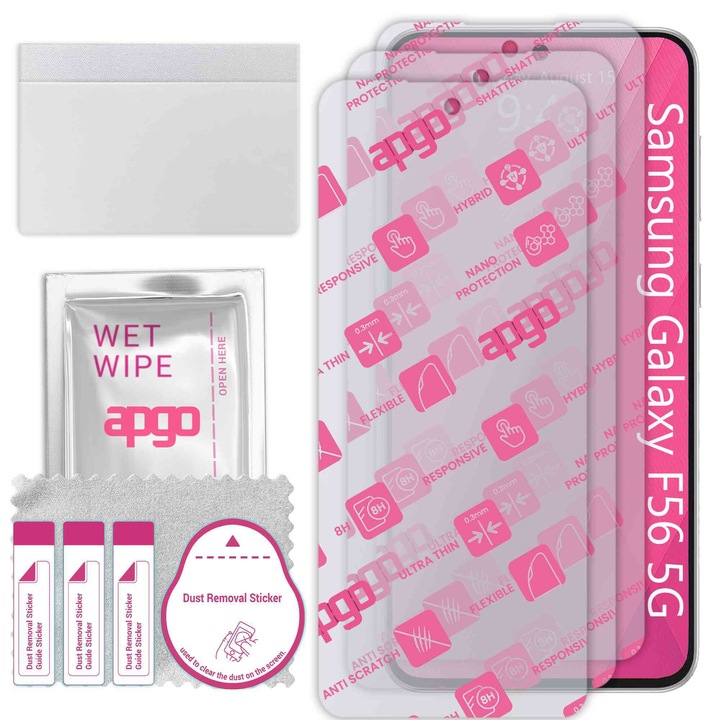 3x apgo Ultra-Clear Hybrid sticla protectoare compatibila cu Samsung Galaxy F56 5G, sticla nano flexibila, inlocuire excelenta pentru sticla temperata, rezistenta la zgarieturi