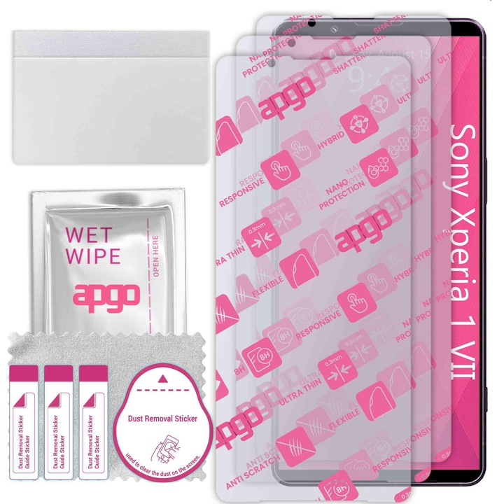 3x apgo Ultra-Clear Hybrid sticla protectoare compatibila cu Sony Xperia 1 VII, sticla nano flexibila, inlocuire excelenta pentru sticla temperata, rezistenta la zgarieturi