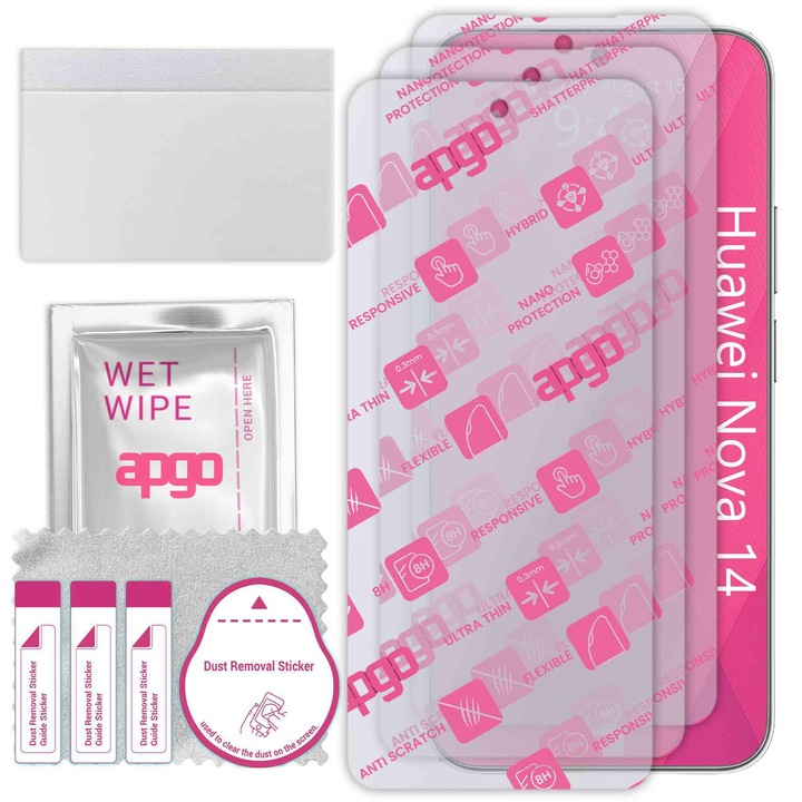 3x apgo Ultra-Clear Hybrid sticla protectoare compatibila cu Huawei Nova 14, sticla nano flexibila, inlocuire excelenta pentru sticla temperata, rezistenta la zgarieturi