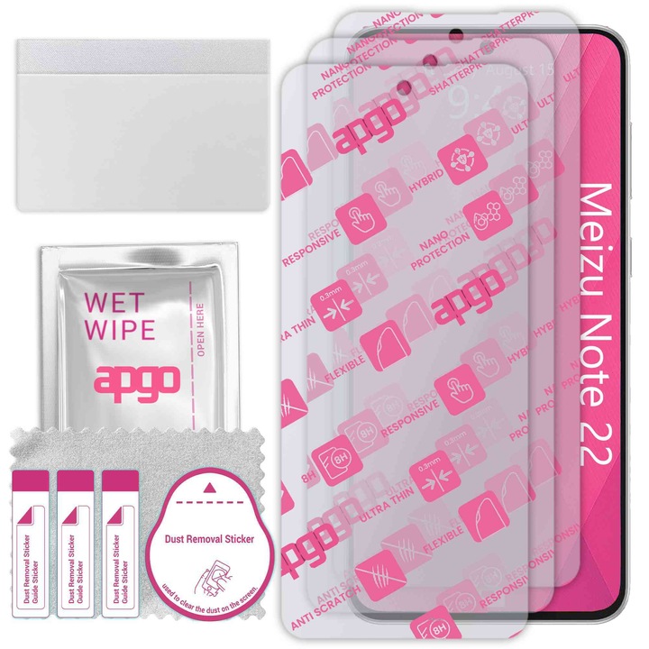 3x apgo Ultra-Clear Hybrid sticla protectoare compatibila cu Meizu Note 22, sticla nano flexibila, inlocuire excelenta pentru sticla temperata, rezistenta la zgarieturi