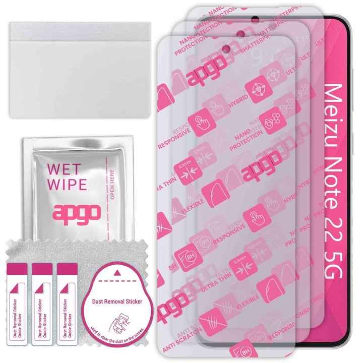 3x apgo Ultra-Clear Hybrid sticla protectoare compatibila cu Meizu Note 22 5G, sticla nano flexibila, inlocuire excelenta pentru sticla temperata, rezistenta la zgarieturi