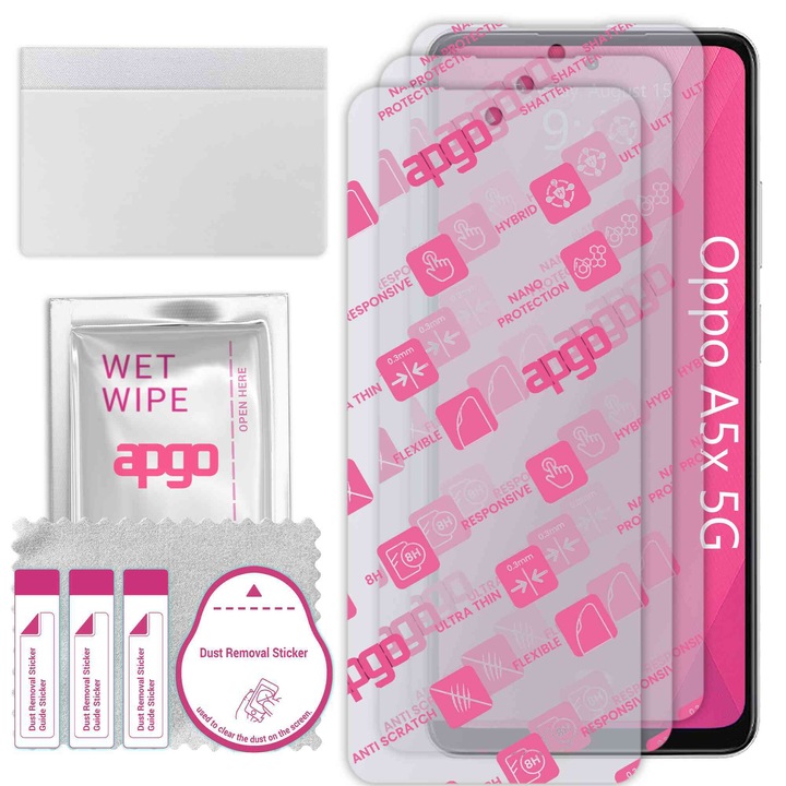 3x apgo Ultra-Clear Hybrid sticla protectoare compatibila cu Oppo A5x 5G, sticla nano flexibila, inlocuire excelenta pentru sticla temperata, rezistenta la zgarieturi