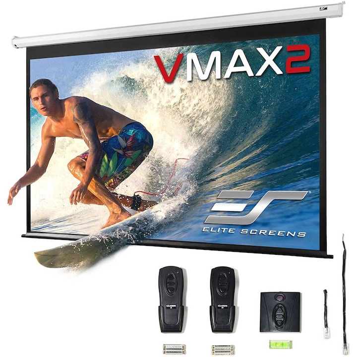 Електрически прожекционен екран за кино EliteScreens VMAX166XWH2, видим размер: 368 см x 207 см, 2 дистанционни управления