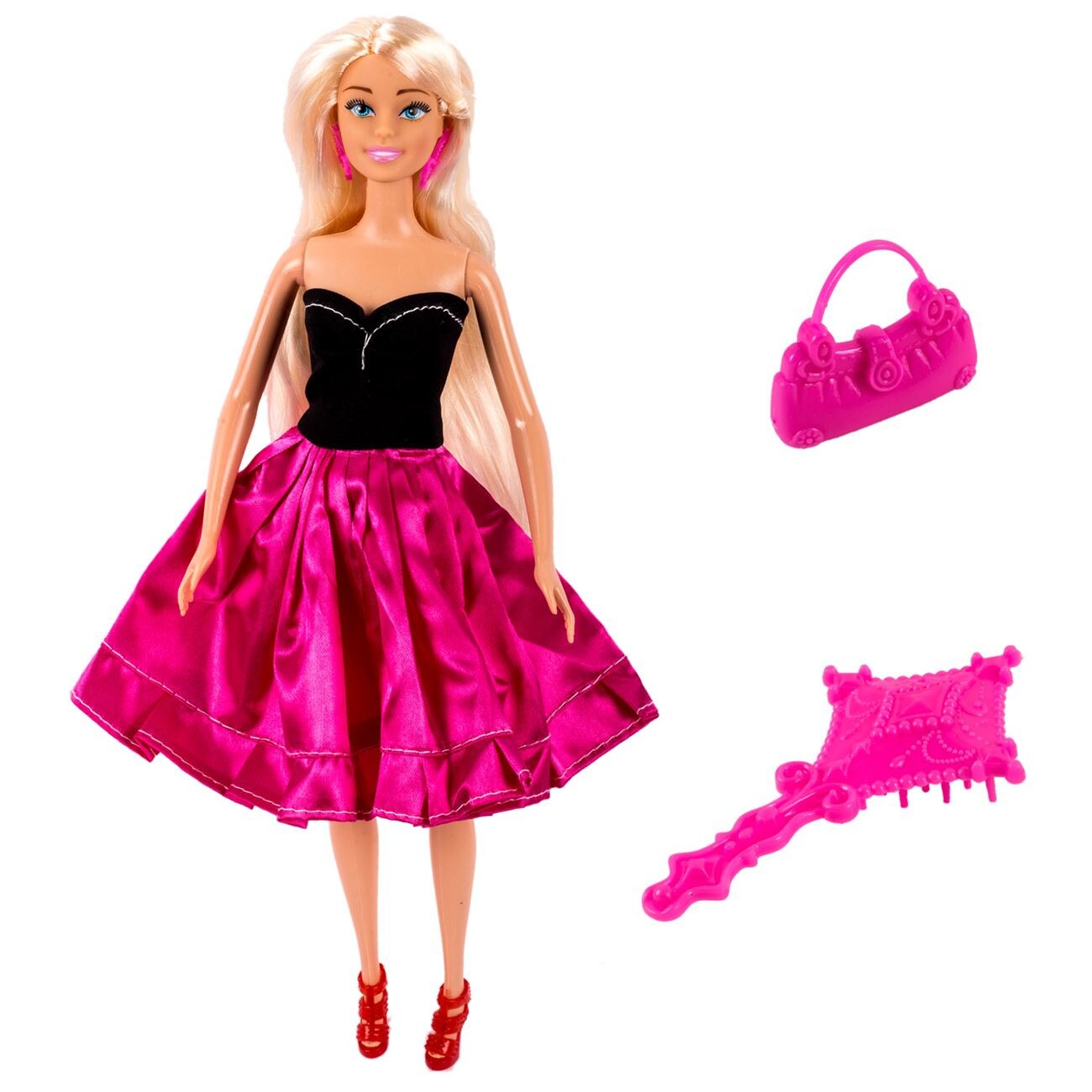 Papusa Betty cu rochita fuchsia, accesorii incluse, 30 cm