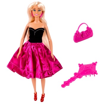 Papusa Betty cu rochita fuchsia, accesorii incluse, 30 cm Papusa Betty cu rochita fuchsia, accesorii incluse, 30 cm