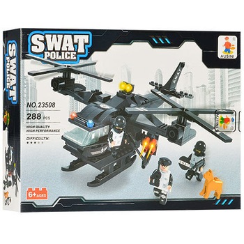 Set de constructie Ausini Swat , 288 piese, elicopter de politie cu politisti, 6 ani + Set de constructie Ausini Swat , 288 piese, elicopter de politie cu politisti, 6 ani +