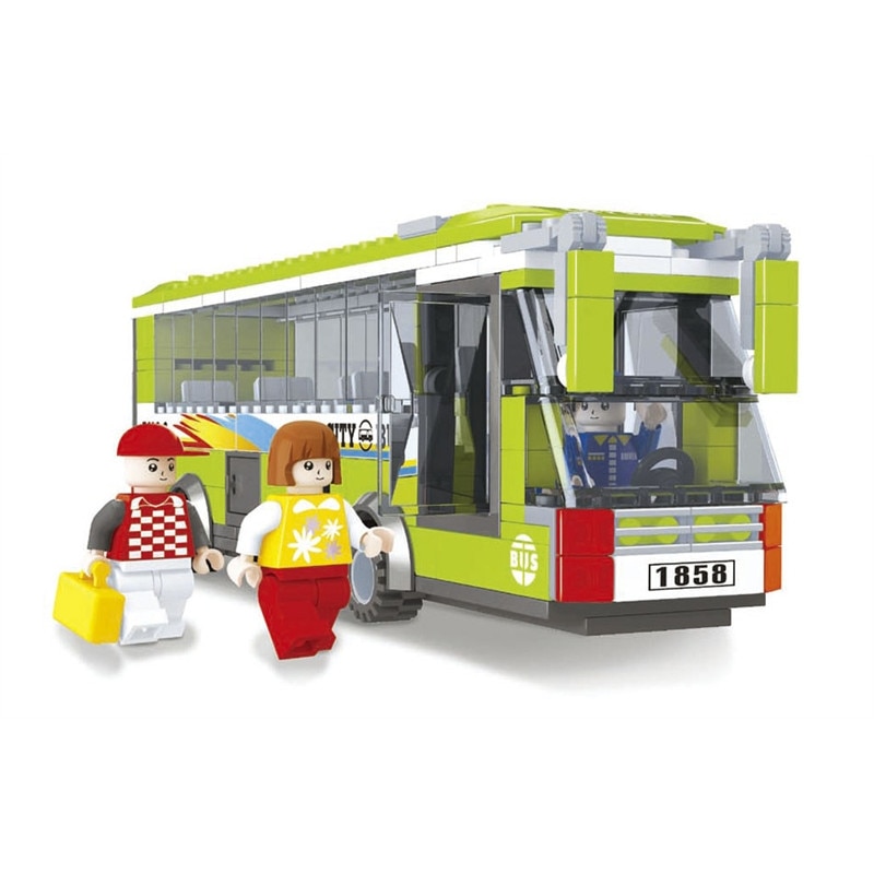 Set de constructie Ausini City, 274 piese, autobuz cu calatori, 6 ani +