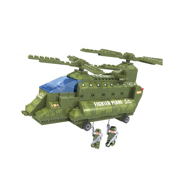 Set de constructie Ausini Army, 308 piese, elicopter militar cu soldati, 6 ani +